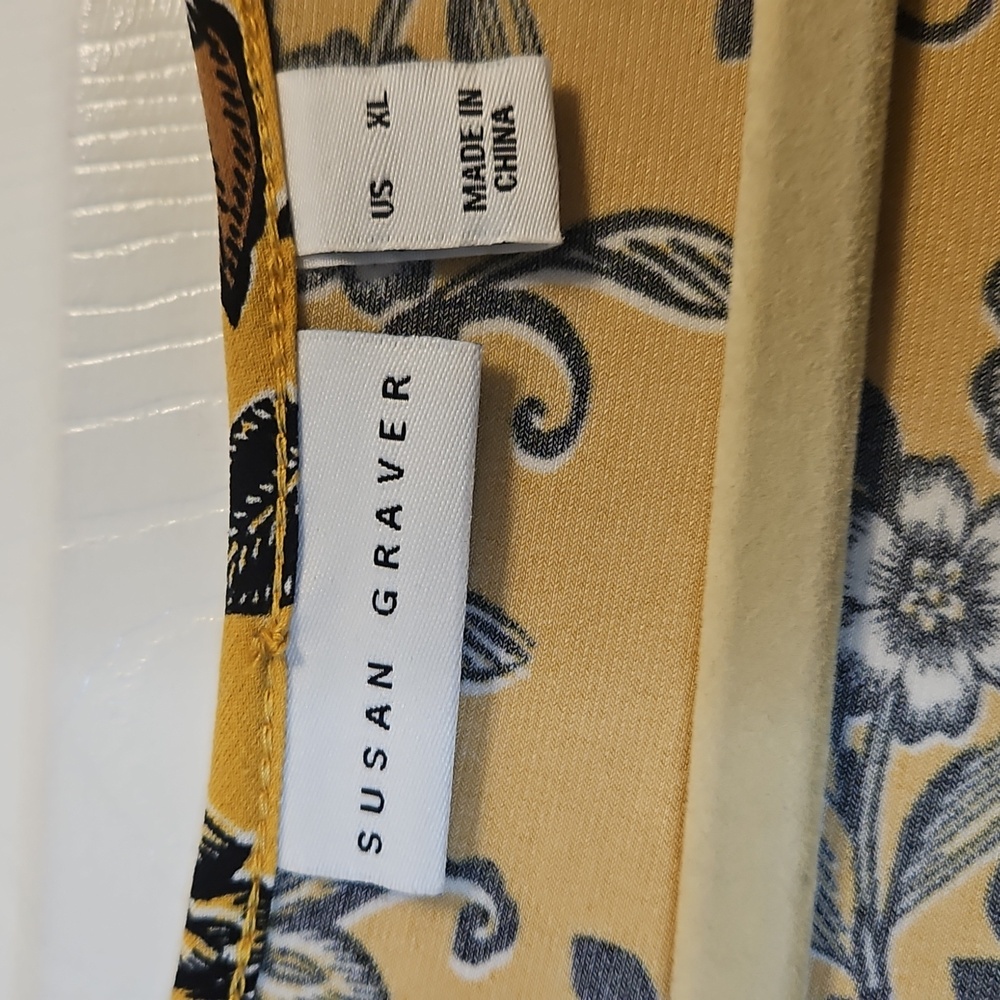 Susan Graver Yellow and Black Liquid Knit Ruffle Sleeve Tunic - Picture 2 of 5